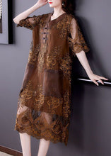 Load image into Gallery viewer, Chocolate Patchwork Lace Maxi Dresses V Neck Embroideried Summer