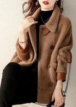 Load image into Gallery viewer, Coffee Pockets Patchwork Faux Fur Coat Peter Pan Collar Button Fall