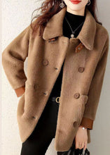 Load image into Gallery viewer, Coffee Pockets Patchwork Faux Fur Coat Peter Pan Collar Button Fall