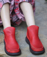 Load image into Gallery viewer, Comfortable Red Ankle Boots Cowhide Leather Splicing Zippered