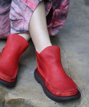 Load image into Gallery viewer, Comfortable Red Ankle Boots Cowhide Leather Splicing Zippered