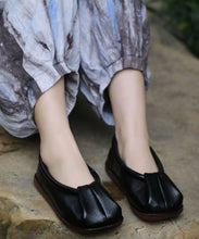 Load image into Gallery viewer, Comfortable Soft Black Cowhide Leather Flats Splicing Wrinkled