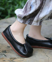 Load image into Gallery viewer, Comfortable Soft Black Cowhide Leather Flats Splicing Wrinkled