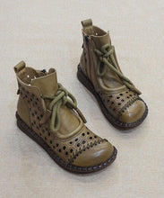 Load image into Gallery viewer, Comfortable Splicing Boots Khaki Cowhide Leather Hollow Out Lace U