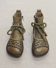 Load image into Gallery viewer, Comfortable Splicing Boots Khaki Cowhide Leather Hollow Out Lace U