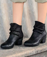 Load image into Gallery viewer, Comfortable Splicing Chunky Boots Black Sheepskin Pointed Toe