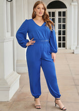 Load image into Gallery viewer, Cozy Blue V Neck Tops And Pants Patchwork Cotton Two Pieces Set Fall