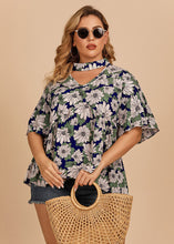 Load image into Gallery viewer, Cozy Green V Neck Print Patchwork Loose Cotton Top Butterfly Sleeve