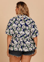 Load image into Gallery viewer, Cozy Green V Neck Print Patchwork Loose Cotton Top Butterfly Sleeve