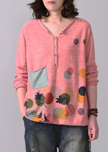 Load image into Gallery viewer, Cozy pink v neck knitted t shirt plus size autumn sweater prints