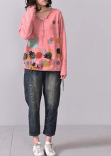 Load image into Gallery viewer, Cozy pink v neck knitted t shirt plus size autumn sweater prints