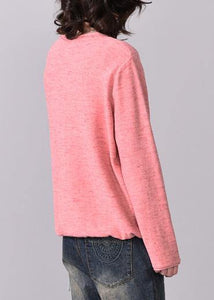 Cozy pink v neck knitted t shirt plus size autumn sweater prints