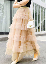 Load image into Gallery viewer, Cute Apricot Wrinkled Lace Patchwork Tulle Skirts Spring