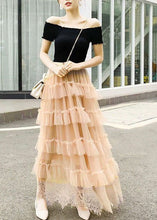 Load image into Gallery viewer, Cute Apricot Wrinkled Lace Patchwork Tulle Skirts Spring