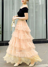 Load image into Gallery viewer, Cute Apricot Wrinkled Lace Patchwork Tulle Skirts Spring