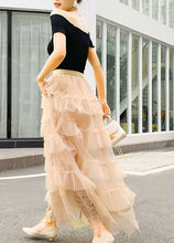 Load image into Gallery viewer, Cute Apricot Wrinkled Lace Patchwork Tulle Skirts Spring