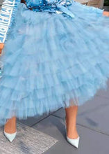Load image into Gallery viewer, Cute Blue Asymmetrical High Waist Patchwork Tulle Skirt Summer