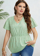 Load image into Gallery viewer, Cute Light Green V Neck Print Patchwork Chiffon Top Short Sleeve