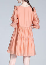 Load image into Gallery viewer, Cute Orange V Neck Patchwork Button Solid Silk Mid Dress Summer