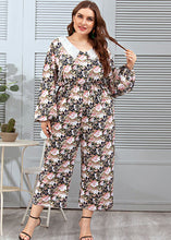 Load image into Gallery viewer, Cute Peter Pan Collar Print Lace Patchwork Straight Jumpsuit Long Sleeve