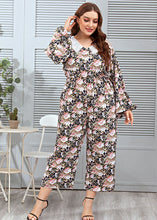 Load image into Gallery viewer, Cute Peter Pan Collar Print Lace Patchwork Straight Jumpsuit Long Sleeve