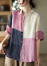 Load image into Gallery viewer, Cute Pink Button Cozy Ramie Shirt Summer