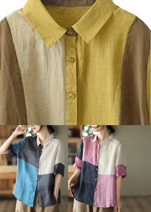 Cute Pink Button Cozy Ramie Shirt Summer