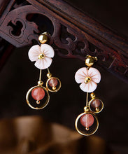 Load image into Gallery viewer, Cute Pink Crystal Shellfish Flower 14K Gold Drop Earrings