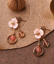 Load image into Gallery viewer, Cute Pink Crystal Shellfish Flower 14K Gold Drop Earrings