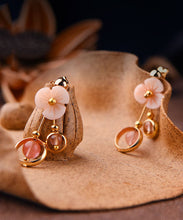 Load image into Gallery viewer, Cute Pink Crystal Shellfish Flower 14K Gold Drop Earrings