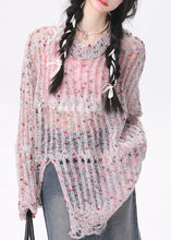 Load image into Gallery viewer, Cute Pink O-Neck Asymmetrical Hollow Out Cozy Knit Sweater Long Sleeve