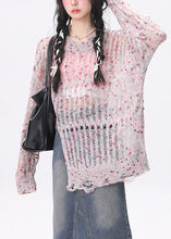 Load image into Gallery viewer, Cute Pink O-Neck Asymmetrical Hollow Out Cozy Knit Sweater Long Sleeve