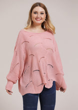 Load image into Gallery viewer, Cute Pink O-Neck Asymmetrical Hollow Out Knit Sweater Fall