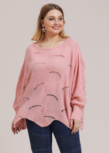 Load image into Gallery viewer, Cute Pink O-Neck Asymmetrical Hollow Out Knit Sweater Fall