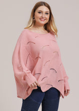 Load image into Gallery viewer, Cute Pink O-Neck Asymmetrical Hollow Out Knit Sweater Fall