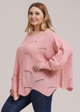 Load image into Gallery viewer, Cute Pink O-Neck Asymmetrical Hollow Out Knit Sweater Fall