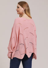 Load image into Gallery viewer, Cute Pink O-Neck Asymmetrical Hollow Out Knit Sweater Fall