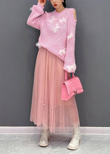 Load image into Gallery viewer, Cute Pink O-Neck Knit Top And Tulle Maxi Skirts Two Pieces Set Fall