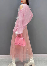 Load image into Gallery viewer, Cute Pink O-Neck Knit Top And Tulle Maxi Skirts Two Pieces Set Fall