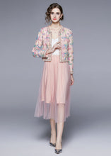 Load image into Gallery viewer, Cute Pink O-Neck Print Tulle Two Piece Suit Set Fall