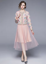 Load image into Gallery viewer, Cute Pink O-Neck Print Tulle Two Piece Suit Set Fall