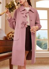 Load image into Gallery viewer, Cute Pink Square Collar Bow Button Woolen Maxi Coat Spring