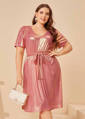 Cute Pink Tie Waist Solid Silk Holiday Maxi Dress Summer