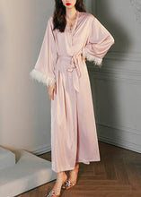 Load image into Gallery viewer, Cute Pink V Neck Tie Waist Ice Silk Robe Spring