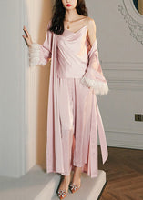 Load image into Gallery viewer, Cute Pink V Neck Tie Waist Ice Silk Robe Spring