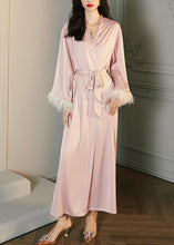 Load image into Gallery viewer, Cute Pink V Neck Tie Waist Ice Silk Robe Spring