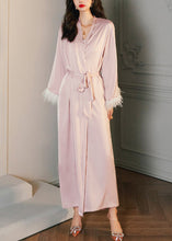 Load image into Gallery viewer, Cute Pink V Neck Tie Waist Ice Silk Robe Spring