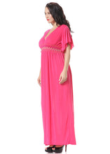 Load image into Gallery viewer, Cute Pink V Neck Wrinkled Patchwork Holiday Ice Silk Maxi Dress Short Sleeve