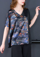 Load image into Gallery viewer, DIY Black Asymmetrical Patchwork Print Silk Shirts Short Sleeve