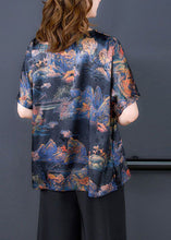 Load image into Gallery viewer, DIY Black Asymmetrical Patchwork Print Silk Shirts Short Sleeve